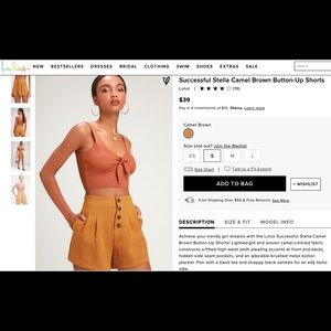 Successful Stella Camel Brown Button-Up Shorts